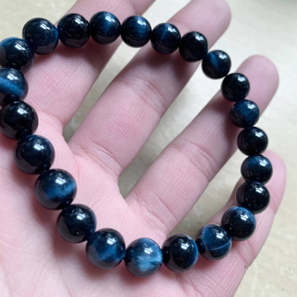 Blue Tiger Eyes Beads Stretchable Bracelet 