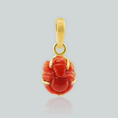 Red Coral (Moonga) Ganesha Gold Pendant