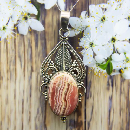 Rhodochrosite Silver Pendant