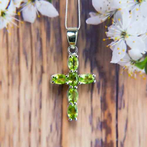 Peridot Silver Cross Pendant