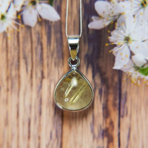 Golden Rutilated Quartz Crystal Silver Pendant