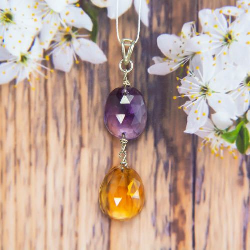 Amethyst & Citrine Silver Pendant