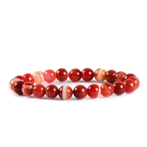 Red Sulemani Hakik Beads Stretchable Bracelet 