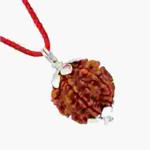 Natural 4 Mukhi Rudraksha Lab Certified Pendant in Silver 