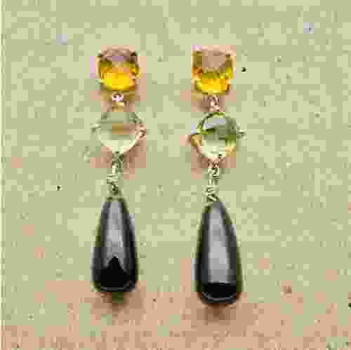 natural citrine, smoky quartz drops