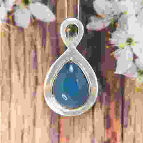 Blue Chalcedony Silver Pendant