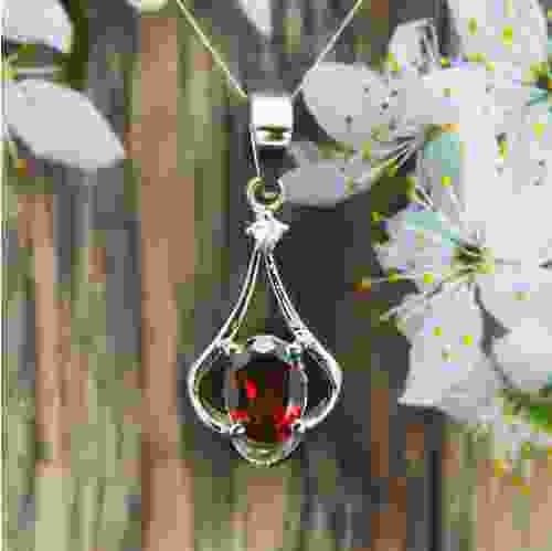 Red Garnet Silver Pendant
