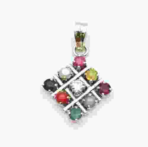 Navratna Gemstone Pendant in Silver