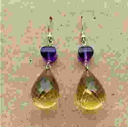 Natural Amethyst, Citrine Earrings 