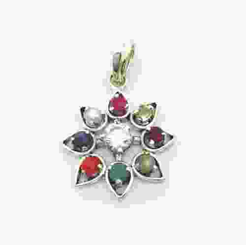 Navratna Gemstone Pendant in Silver