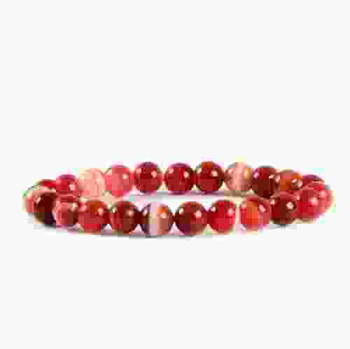 Red Sulemani Hakik Beads Stretchable Bracelet 