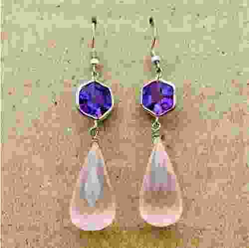 Natural Amethyst & Rose Quartz Earrings