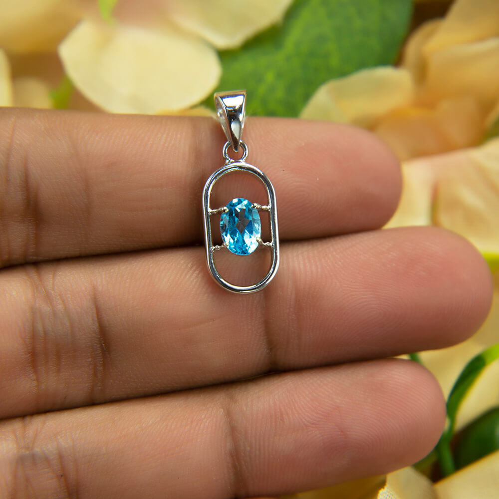 Blue Topaz Silver Pendant