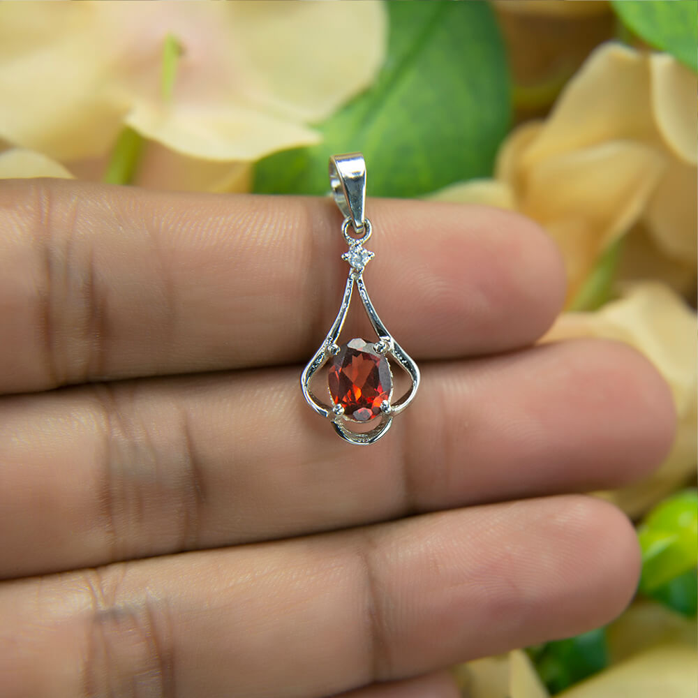 Red Garnet Silver Pendant