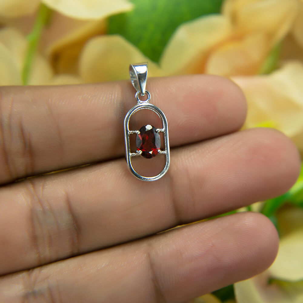 Red Garnet Silver Pendant