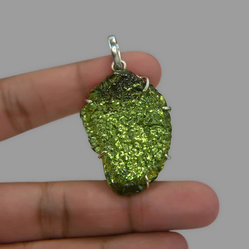 Moldavite Silver Pendant - 15.97 Grams