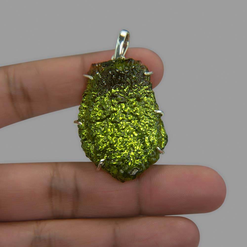 Moldavite Silver Pendant - 17.17 Grams