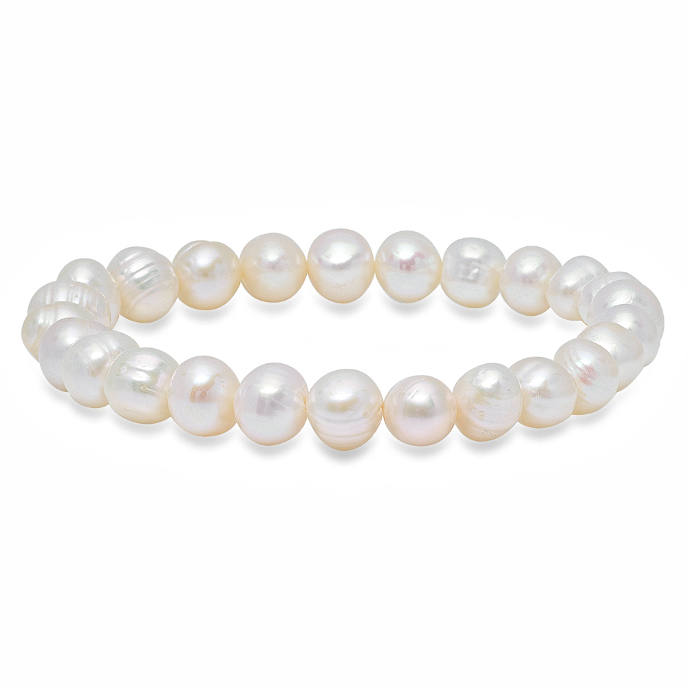 Premium Elastic Pearl Bracelet 8mm Round Slight Creamish Color Shell Pearl  Bracelet Jewelry Gifts for Mom