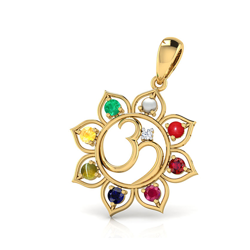 Navratna Gemstone Pendant in 18K Gold